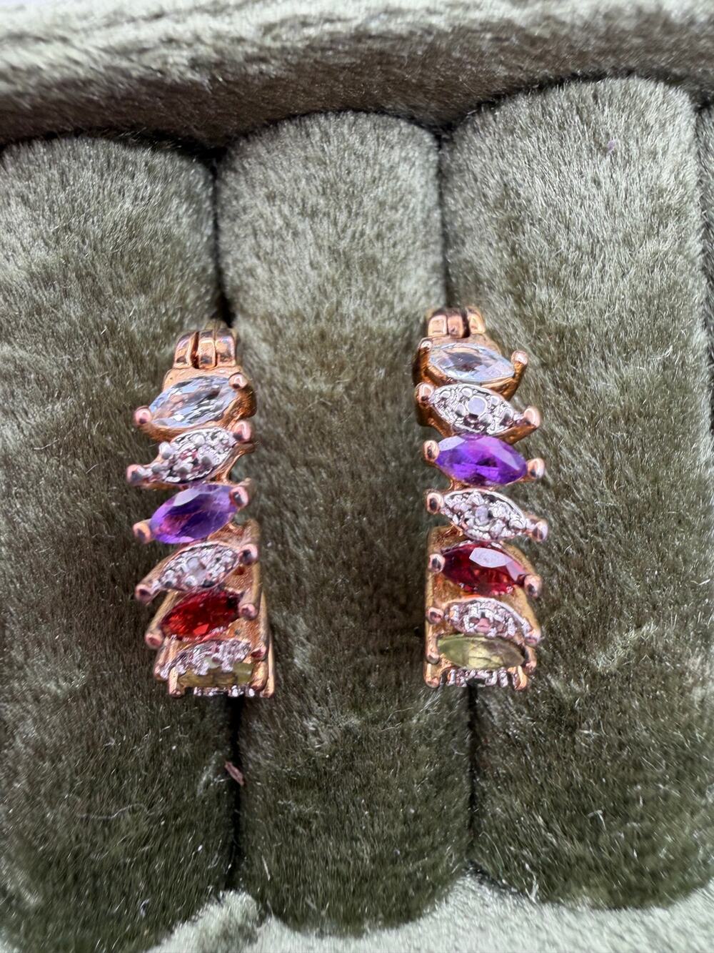 multicolor marquise huggie hoop earrings topaz, Amethyst…. gold plated sterling